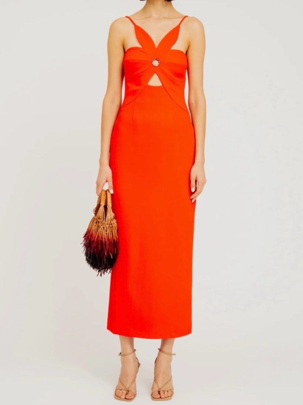 Torn by Ronny Kobo Stephanie Crimson Red Anna Cutout Maxi Dress NEW NWT